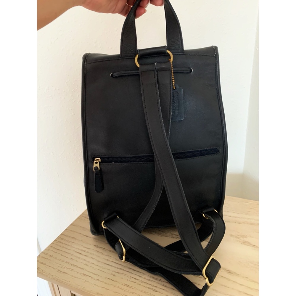 Vintage COACH Black Leather Weekend Backpack Rucksack Large Daypack 9943 - Picture 3 of 11